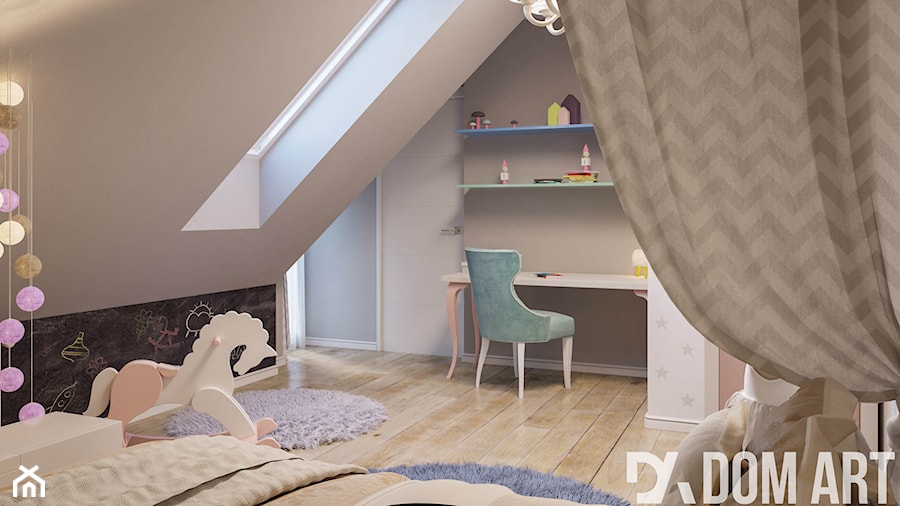 Mieszkanie na poddaszu w Olkusz - Średni czarny szary pokój dziecka dla dziecka dla nastolatka dla chłopca dla dziewczynki, styl rustykalny - zdjęcie od Dom-Art