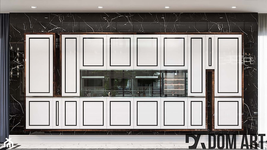 Apartament Art-Deco w Warszawie - Średnia otwarta z salonem czarna z zabudowaną lodówką kuchnia jednorzędowa, styl glamour - zdjęcie od Dom-Art