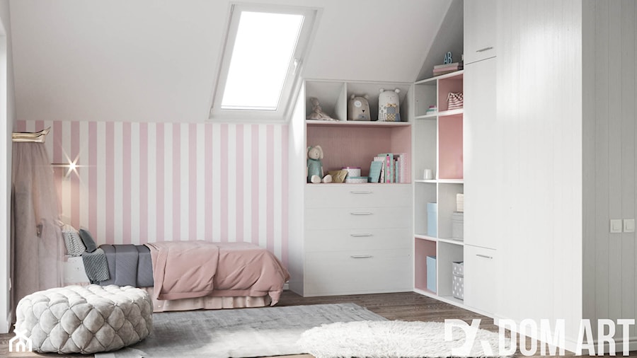 Skandynawski dom Libertowie - Średni różowy szary pokój dziecka dla dziecka dla dziewczynki, styl skandynawski - zdjęcie od Dom-Art