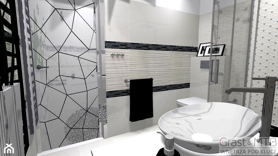 Czarno biała elegancja - Średnia bez okna łazienka - zdjęcie od Kompleksowe realizacje wnętrz pod klucz