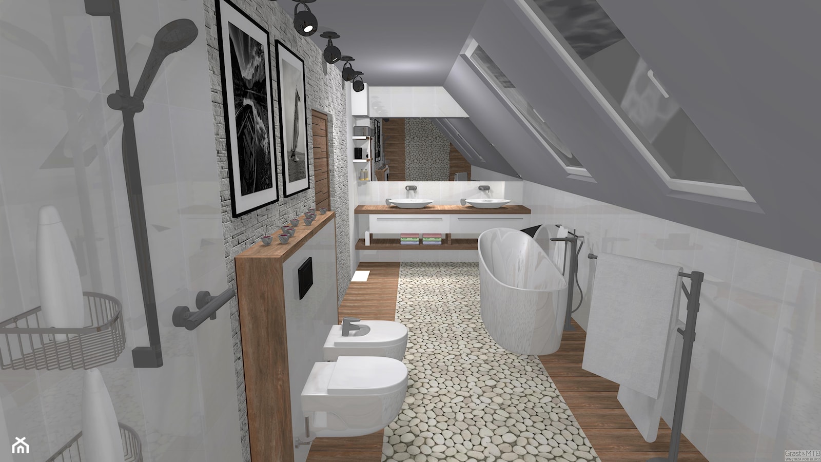 Dary Natury - Duża na poddaszu łazienka z oknem, styl nowoczesny - zdjęcie od Kompleksowe realizacje wnętrz pod klucz - Homebook