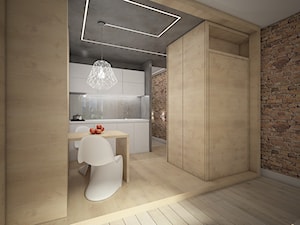Kawalerka Kubik - Mały salon z kuchnią z jadalnią, styl industrialny - zdjęcie od NatusDESIGN