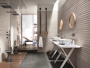 Materiały Partnerów - Duża jako pokój kąpielowy z dwoma umywalkami z marmurową podłogą łazienka, styl nowoczesny - zdjęcie od Homebook.pl
