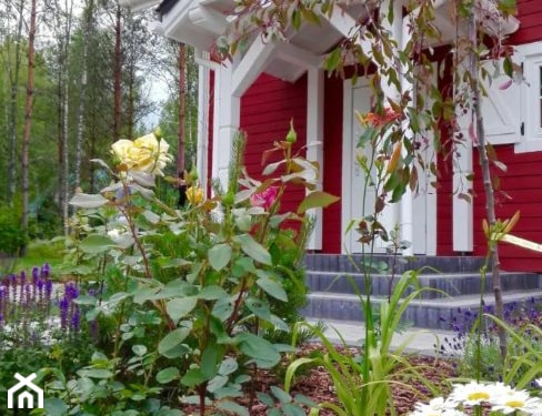 ogród przed domem w stylu skandynawskim