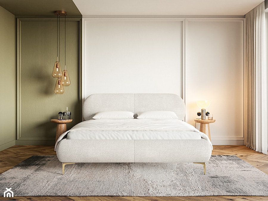 Łóżko tapicerowane 180x200 cm Ovalle kremowe szenil nóżki złote - zdjęcie od Homebook.pl