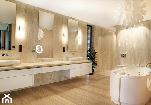 Duża jako pokój kąpielowy z dwoma umywalkami łazienka z oknem, styl nowoczesny - zdjęcie od Pracownia Projektowa Sucharski