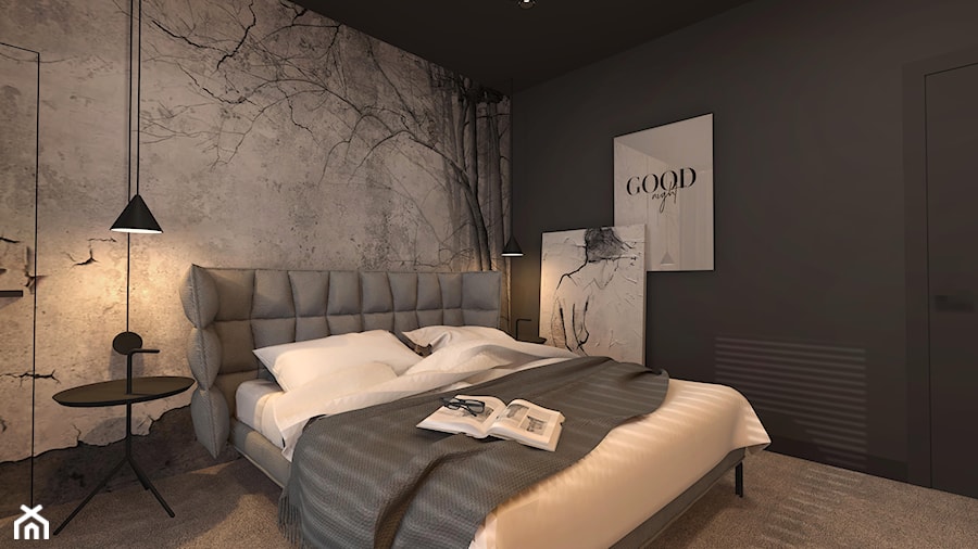 Średnia czarna szara sypialnia, styl nowoczesny - zdjęcie od INTERJO Projektowanie Wnętrz
