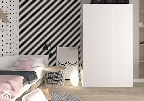 Mały biały szary pokój dziecka dla nastolatka dla dziewczynki, styl skandynawski - zdjęcie od INTERJO Projektowanie Wnętrz