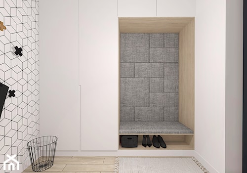 Mały z wieszakiem biały hol / przedpokój, styl skandynawski - zdjęcie od INTERJO Projektowanie Wnętrz
