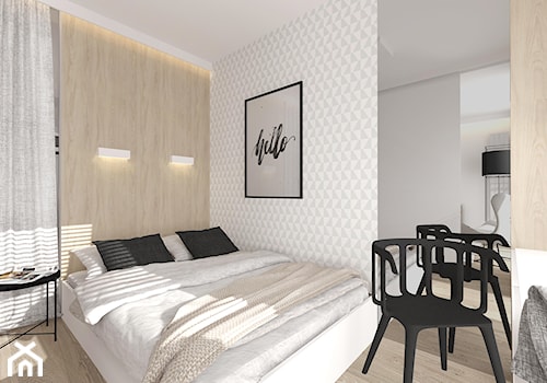 Średnia biała szara sypialnia, styl nowoczesny - zdjęcie od INTERJO Projektowanie Wnętrz