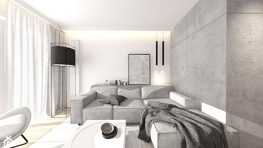Mały biały szary salon, styl nowoczesny - zdjęcie od INTERJO Projektowanie Wnętrz