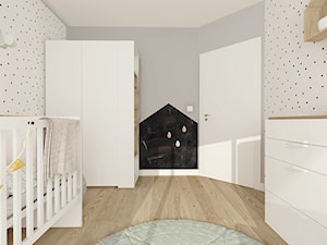Średni szary pokój dziecka dla niemowlaka dla chłopca dla dziewczynki, styl skandynawski - zdjęcie od INTERJO Projektowanie Wnętrz