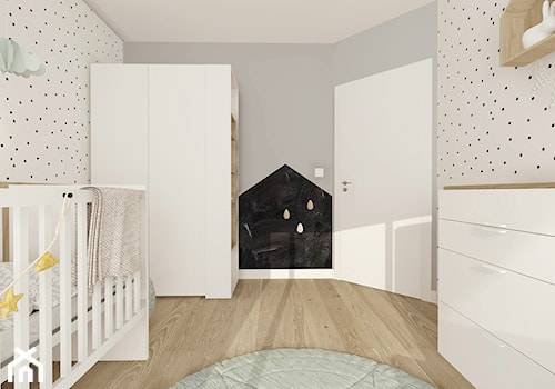 Średni szary pokój dziecka dla niemowlaka dla chłopca dla dziewczynki, styl skandynawski - zdjęcie od INTERJO Projektowanie Wnętrz
