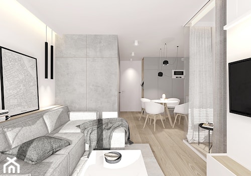 Mały biały salon z jadalnią, styl nowoczesny - zdjęcie od INTERJO Projektowanie Wnętrz