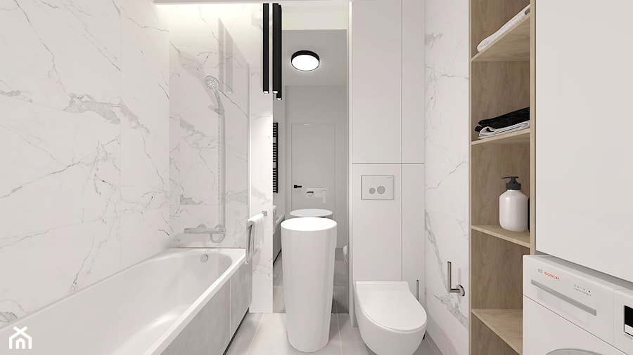 Średnia bez okna z pralką / suszarką z punktowym oświetleniem łazienka, styl nowoczesny - zdjęcie od INTERJO Projektowanie Wnętrz