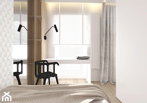Średnia biała szara z biurkiem sypialnia, styl nowoczesny - zdjęcie od INTERJO Projektowanie Wnętrz