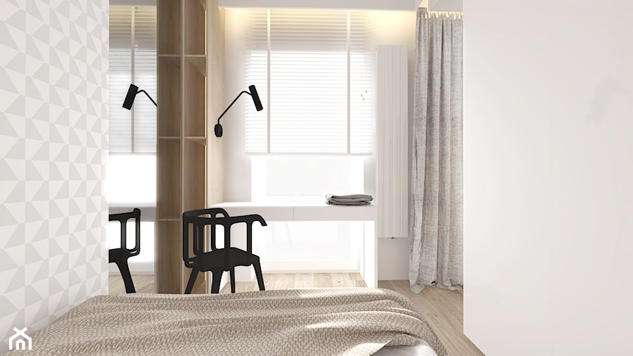 Średnia biała szara z biurkiem sypialnia, styl nowoczesny - zdjęcie od INTERJO Projektowanie Wnętrz