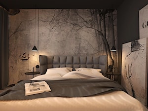 DOM JEDNORODZINNY ZŁOCIENIEC 2019 - Mała czarna szara sypialnia, styl nowoczesny - zdjęcie od INTERJO Projektowanie Wnętrz