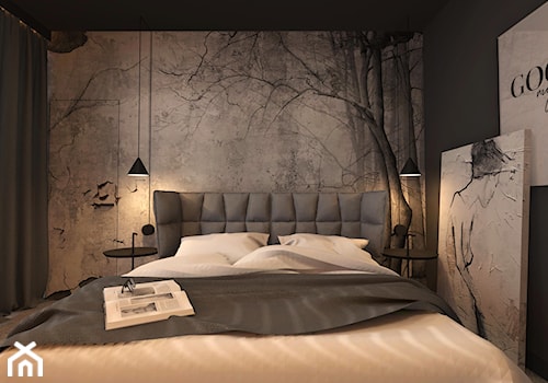 DOM JEDNORODZINNY ZŁOCIENIEC 2019 - Mała czarna szara sypialnia, styl nowoczesny - zdjęcie od INTERJO Projektowanie Wnętrz