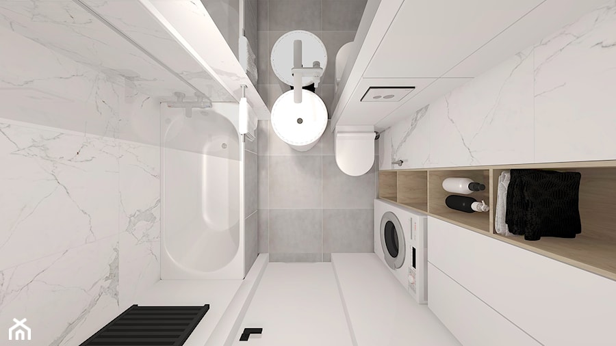 Mała bez okna z pralką / suszarką z lustrem łazienka, styl nowoczesny - zdjęcie od INTERJO Projektowanie Wnętrz