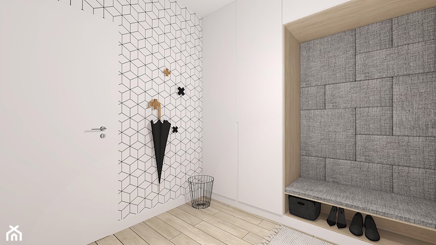 Średni z wieszakiem biały hol / przedpokój, styl skandynawski - zdjęcie od INTERJO Projektowanie Wnętrz
