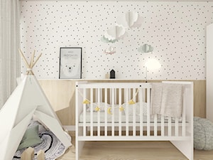 Mały szary pokój dziecka dla niemowlaka dla chłopca dla dziewczynki, styl skandynawski - zdjęcie od INTERJO Projektowanie Wnętrz