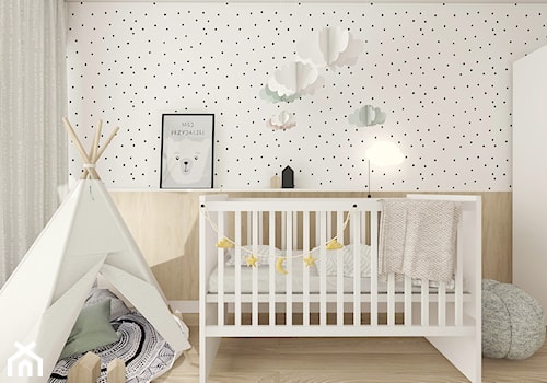 Mały szary pokój dziecka dla niemowlaka dla chłopca dla dziewczynki, styl skandynawski - zdjęcie od INTERJO Projektowanie Wnętrz