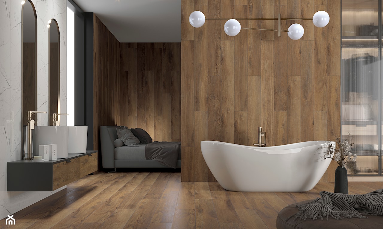 Płytki drewnopodobne - nowoczesna łazienka