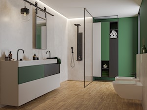 Kolekcja Giornata - Duża na poddaszu z lustrem z dwoma umywalkami łazienka z oknem, styl nowoczesny - zdjęcie od Cerrad