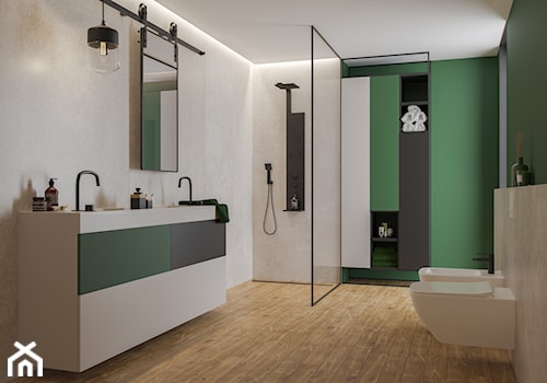 Kolekcja Giornata - Duża na poddaszu z lustrem z dwoma umywalkami łazienka z oknem, styl nowoczesny - zdjęcie od Cerrad
