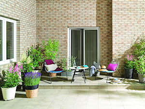 Cegła kolekcja Retro Brick - Średni z meblami ogrodowymi z donicami na kwiaty taras z przodu domu z tyłu domu - zdjęcie od Cerrad