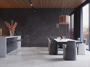 Kolekcja Concrete - Średnia otwarta z salonem czarna z zabudowaną lodówką kuchnia dwurzędowa, styl ... - zdjęcie od Cerrad