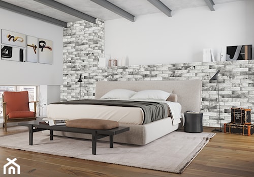 Cegła kolekcja Piatto - Duża biała szara sypialnia na poddaszu, styl nowoczesny - zdjęcie od Cerrad