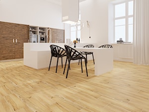 Drewno kolekcja Lussaca - Duża otwarta biała jadalnia w kuchni, styl nowoczesny - zdjęcie od Cerrad