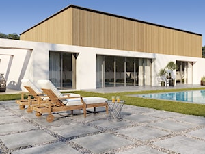 Beton kolekcja Montego - Duży taras z tyłu domu z basenem, styl nowoczesny - zdjęcie od Cerrad