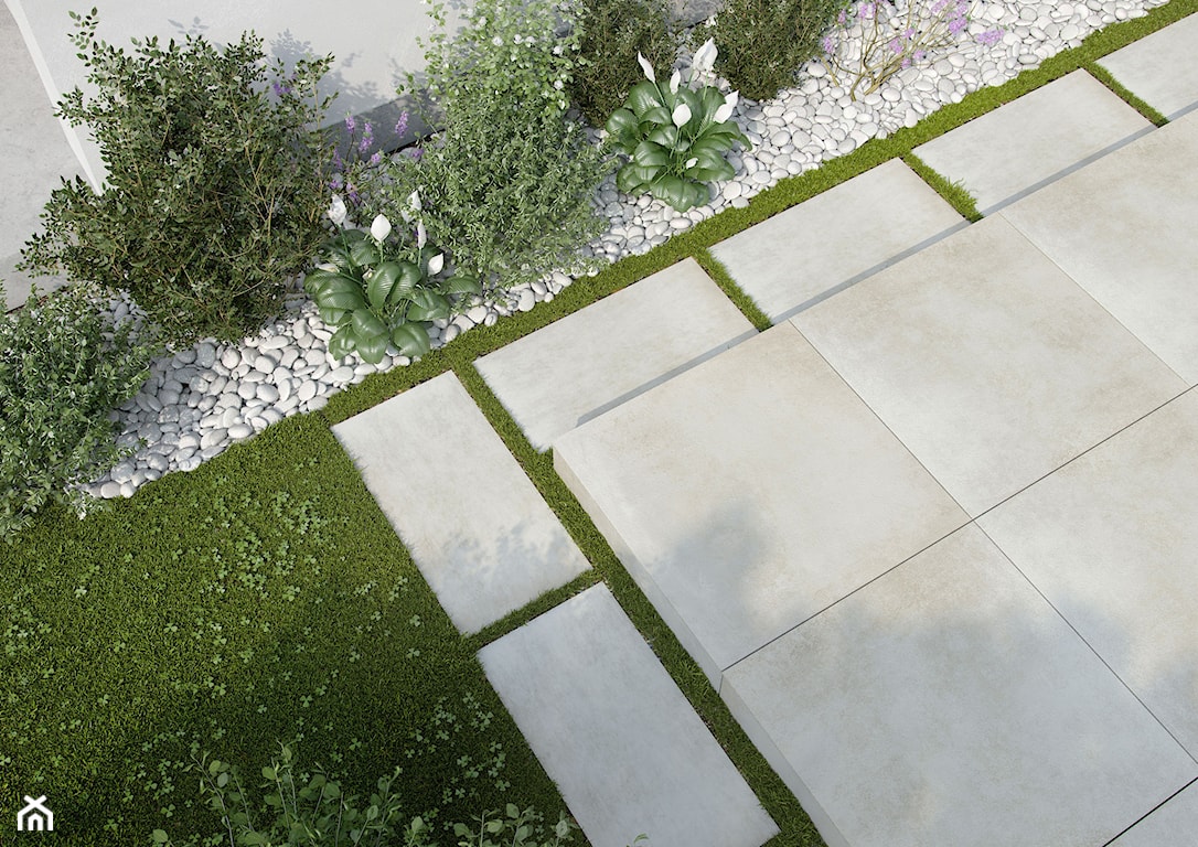 płytki inspirowane betonem w ogrodzie, wielkoformatowe płytki inspirowane betonem