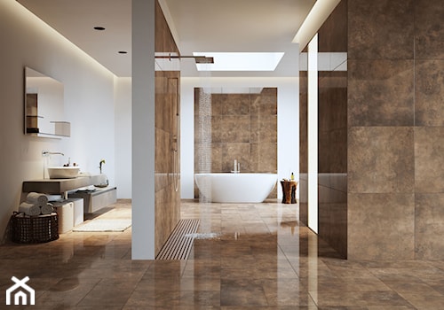 Kolekcja Apenino - Duża jako pokój kąpielowy z marmurową podłogą z punktowym oświetleniem łazienka z oknem, styl minimalistyczny - zdjęcie od Cerrad