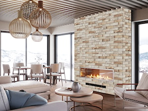 Cegła kolekcja Piatto - Średni beżowy biały salon z jadalnią, styl nowoczesny - zdjęcie od Cerrad