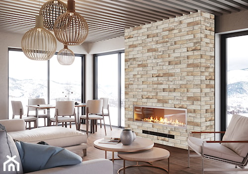 Cegła kolekcja Piatto - Średni beżowy biały salon z jadalnią, styl nowoczesny - zdjęcie od Cerrad