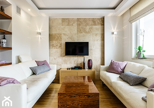 Mały beżowy biały salon, styl glamour - zdjęcie od Anna Serafin Architektura Wnętrz
