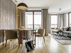 Apartament - Warszawa Powiśle - Mały biały salon z jadalnią z tarasem / balkonem, styl nowoczesny - zdjęcie od Anna Serafin Architektura Wnętrz