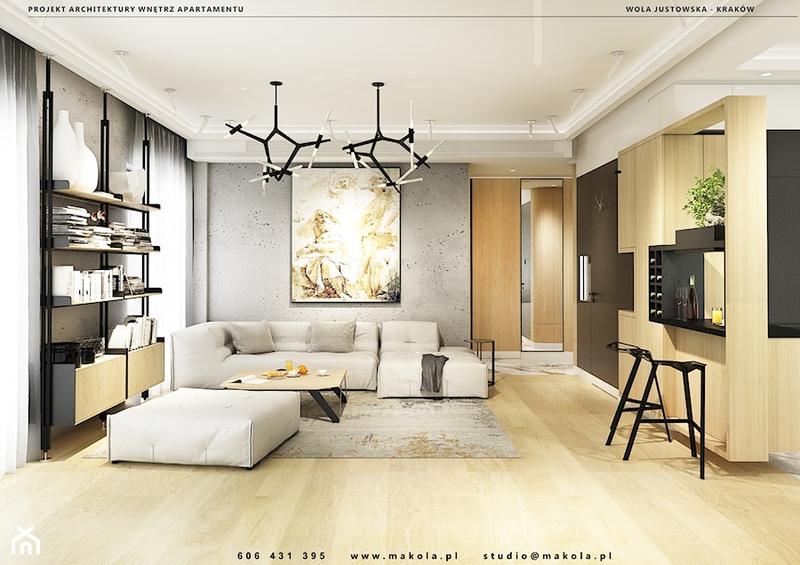 Nowoczesny apartament na Woli Justowskiej w Krakowie - Salon, styl nowoczesny - zdjęcie od Makola Projekt Studio  architektura wnętrz & design