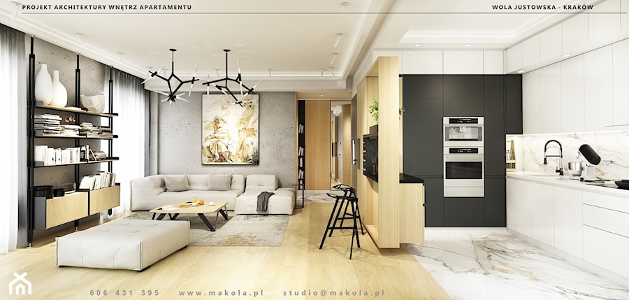 Nowoczesny apartament na Woli Justowskiej w Krakowie - Salon, styl nowoczesny - zdjęcie od Makola Projekt Studio  architektura wnętrz & design