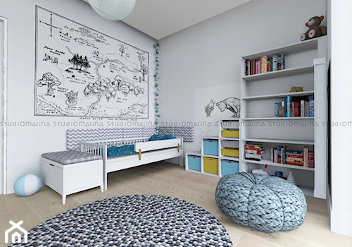 Pokój Tadka - Średni biały pokój dziecka dla dziecka dla chłopca dla dziewczynki, styl skandynawski - zdjęcie od Studio Malina – Architekci & Projektanci wnętrz