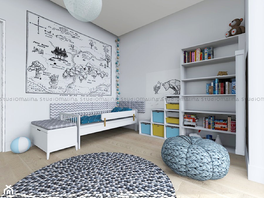 Pokój Tadka - Średni biały pokój dziecka dla dziecka dla chłopca dla dziewczynki, styl skandynawski - zdjęcie od Studio Malina – Architekci & Projektanci wnętrz