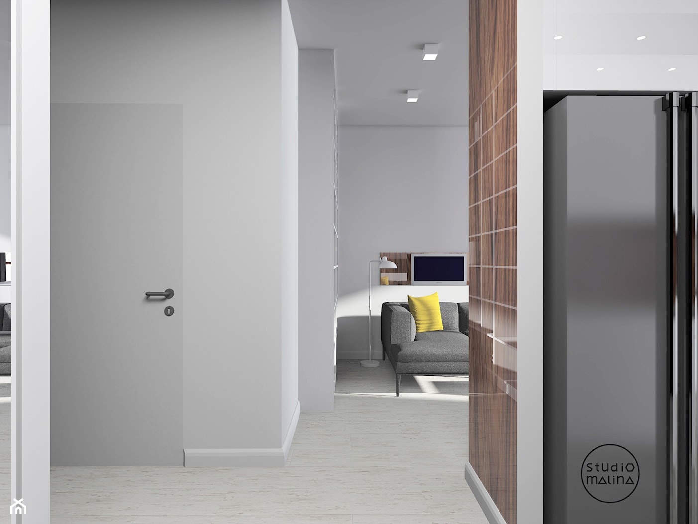 Błyszczące mieszkanie - Średni biały hol / przedpokój - zdjęcie od Studio Malina – Architekci & Projektanci wnętrz - Homebook