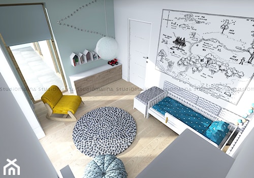 Pokój Tadka - Średni biały miętowy pokój dziecka dla nastolatka dla chłopca, styl skandynawski - zdjęcie od Studio Malina – Architekci & Projektanci wnętrz