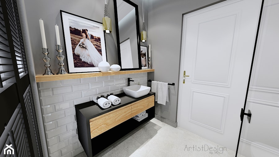 Mała łazienka w szarości - Średnia łazienka z oknem, styl nowoczesny - zdjęcie od Studio Wnętrz Arabeska