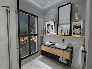 Mała łazienka w szarości - Średnia z lustrem z punktowym oświetleniem łazienka z oknem, styl nowoczesny - zdjęcie od Studio Wnętrz Arabeska