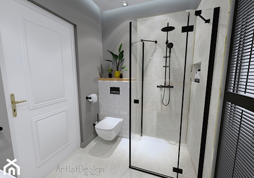 Mała łazienka w szarości - Średnia z punktowym oświetleniem łazienka z oknem, styl nowoczesny - zdjęcie od Studio Wnętrz Arabeska